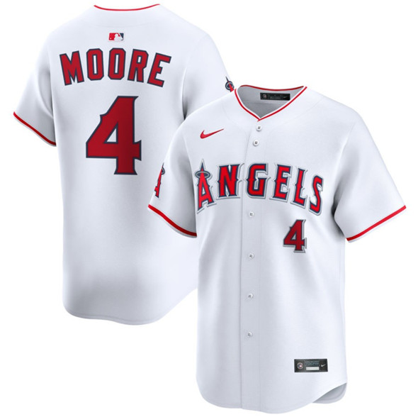 Men's Los Angeles Angels 4 Christian Moore White Home Limited Stitched Baseball Jersey