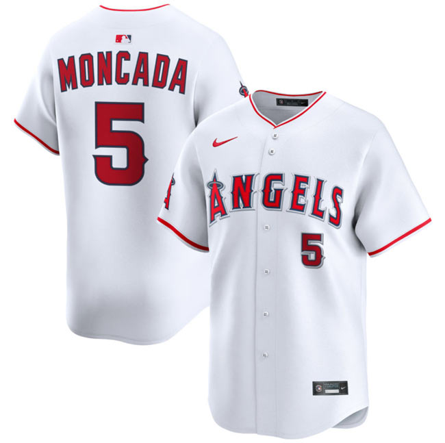 Men's Los Angeles Angels 5 Yoan Moncada White Home Limited Stitched Baseball Jersey