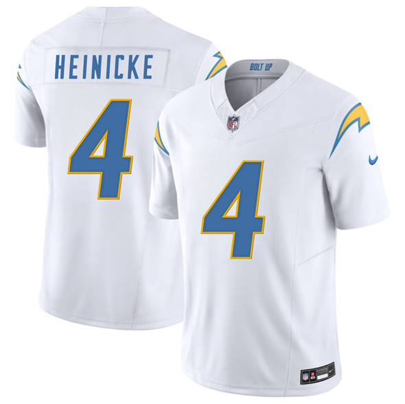Men's Los Angeles Chargers 4 Taylor Heinicke White 2025 F.U.S.E. Vapor Limited Football Stitched Jersey
