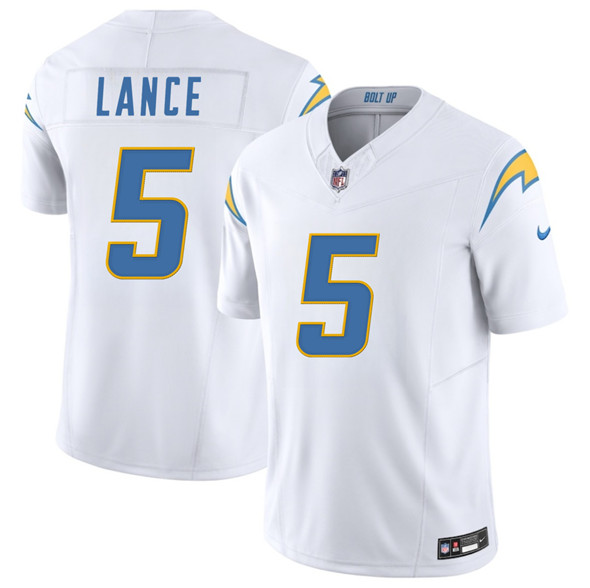 Men's Los Angeles Chargers 5 Trey Lance White 2025 F.U.S.E. Vapor Limited Football Stitched Jersey