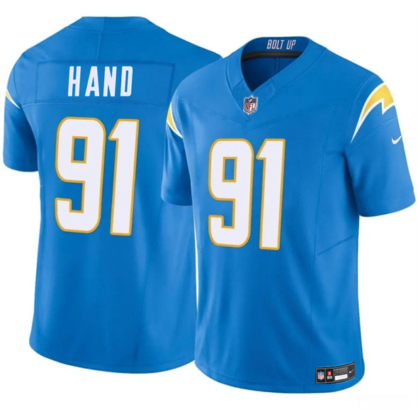 Men's Los Angeles Chargers 91 Da'Shawn Hand Blue 2025 F.U.S.E. Vapor Limited Football Stitched Jersey