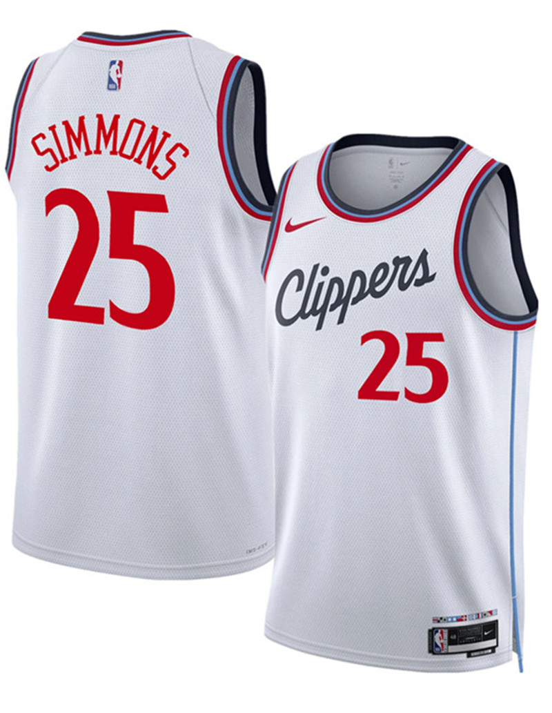 Men's Los Angeles Clippers 25 Ben Simmons White 2024 25 Stitched Jersey