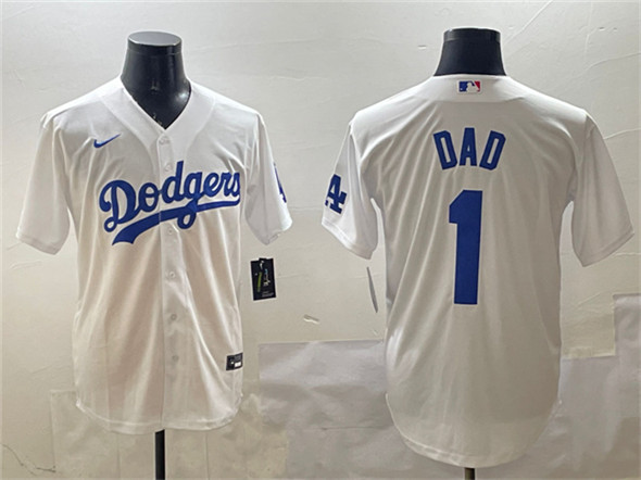 Men's Los Angeles Dodgers 1 Dad White Cool Base Stitched Baseball Jersey