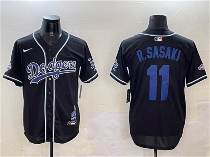 Men's Los Angeles Dodgers 11 Roki Sasaki Black 2024 World Series Champions Limited Stitched Baseball Jersey