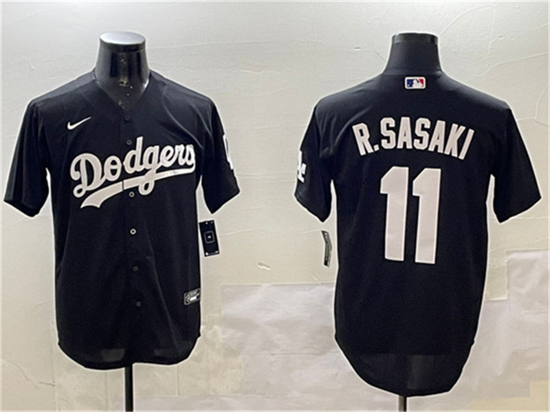 Men's Los Angeles Dodgers 11 Roki Sasaki Black Cool Base Stitched Baseball Jersey