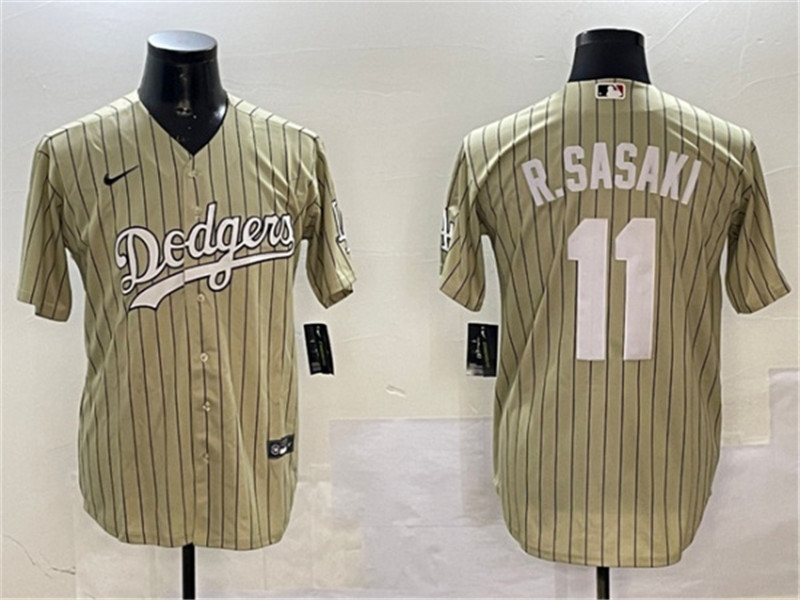 Men's Los Angeles Dodgers 11 Roki Sasaki Cream Cool Base Stitched Baseball Jersey