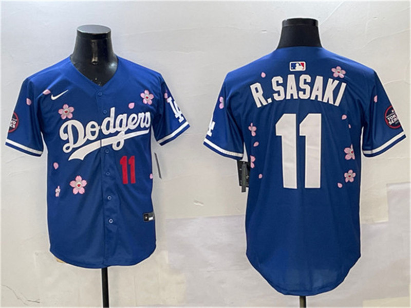 Men's Los Angeles Dodgers 11 Roki Sasaki Royal 2025 Tokyo Series Limited Stitched Baseball Jersey