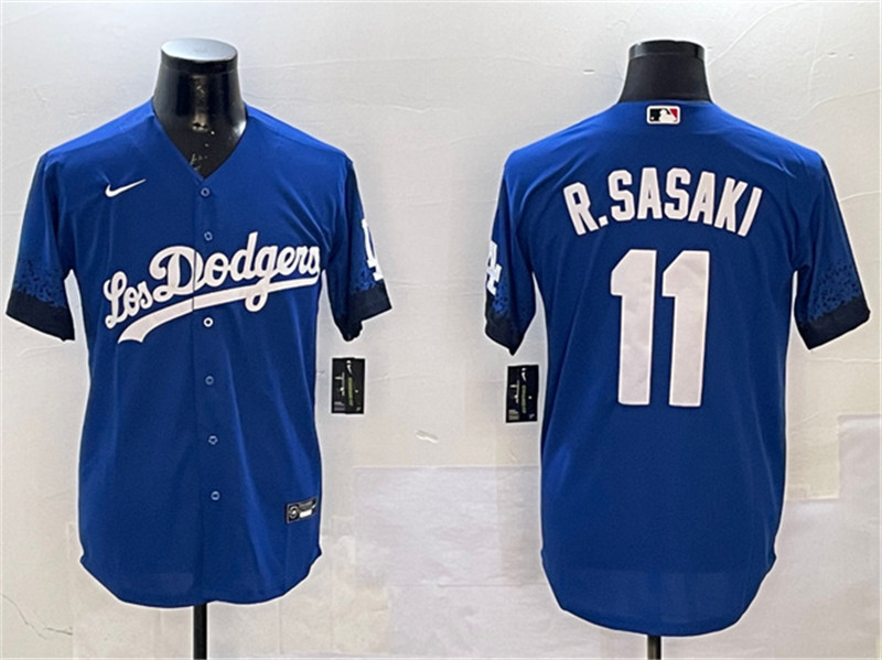 Men's Los Angeles Dodgers 11 Roki Sasaki Royal City Connect Cool Base Stitched Baseball Jersey