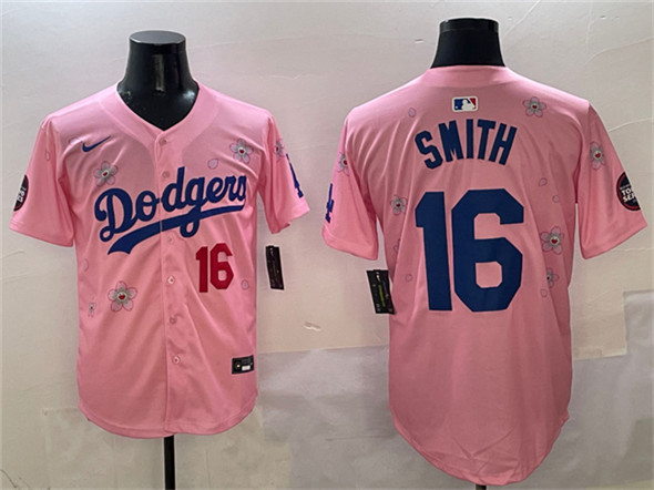 Men's Los Angeles Dodgers 16 Will Smith Pink 2025 Tokyo Series Limited Stitched Baseball Jersey