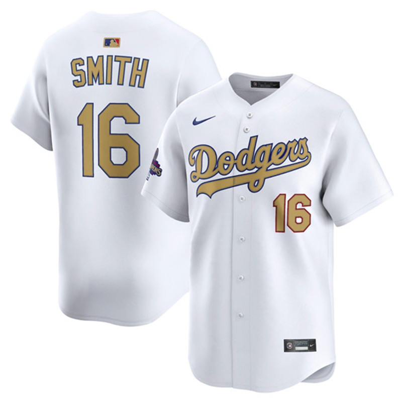Men's Los Angeles Dodgers 16 Will Smith White 2025 Gold Collection Limited Stitched Baseball Jersey