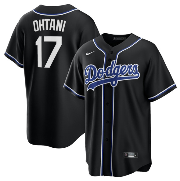 Men's Los Angeles Dodgers 17 Shohei Ohtani Black Lights Out Limited Stitched Baseball Jersey