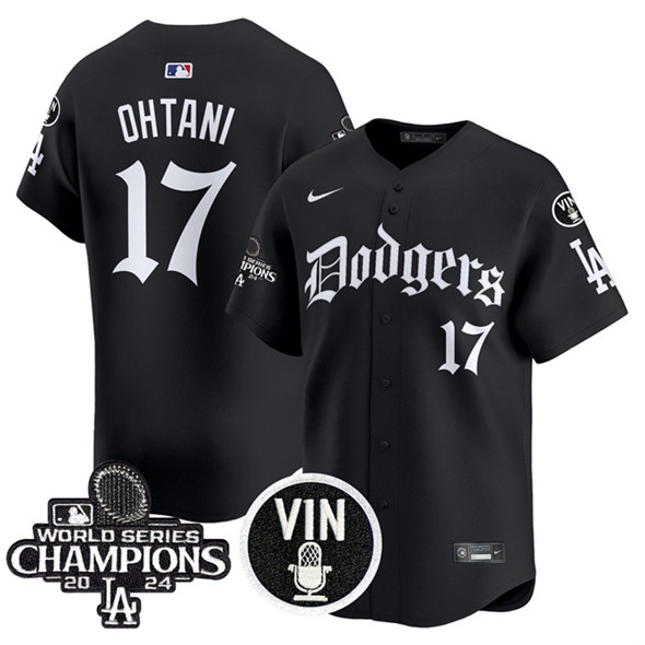 Men's Los Angeles Dodgers 17 Shohei Ohtani Black Mexico 2025 LA Gothic Style With Vin And 2024 World Series Champions Patch Vapor Premier Limited Stitched Baseball Jersey