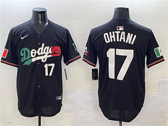 Men's Los Angeles Dodgers 17 Shohei Ohtani Black Mexico Flag Limited Stitched Baseball Jersey