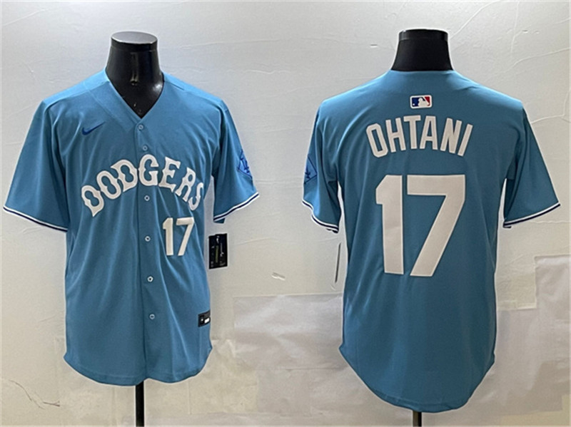 Men's Los Angeles Dodgers 17 Shohei Ohtani Light Blue Limited Stitched Baseball Jersey