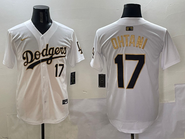 Men's Los Angeles Dodgers 17 Shohei Ohtani White Gold Limited Stitched Baseball Jersey