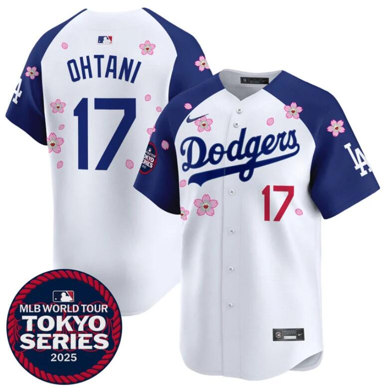 Men's Los Angeles Dodgers 17 Shohei Ohtani White Royal 2025 Tokyo Series Limited Stitched Baseball Jersey