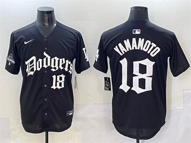 Men's Los Angeles Dodgers 18 Yoshinobu Yamamoto Black 2025 LA Gothic Style With 2024 World Series Champions Patch Vapor Premier Limited Stitched Baseball Jersey