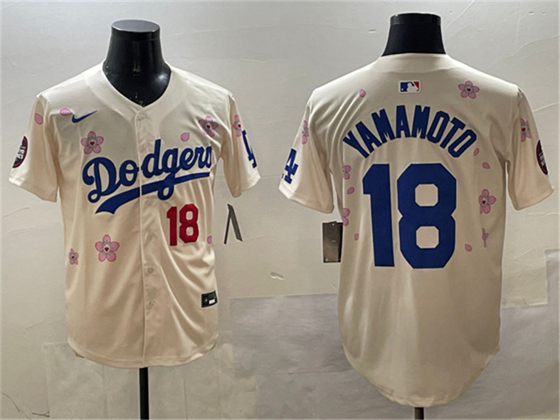 Men's Los Angeles Dodgers 18 Yoshinobu Yamamoto Cream 2025 Tokyo Series Limited Stitched Baseball Jersey