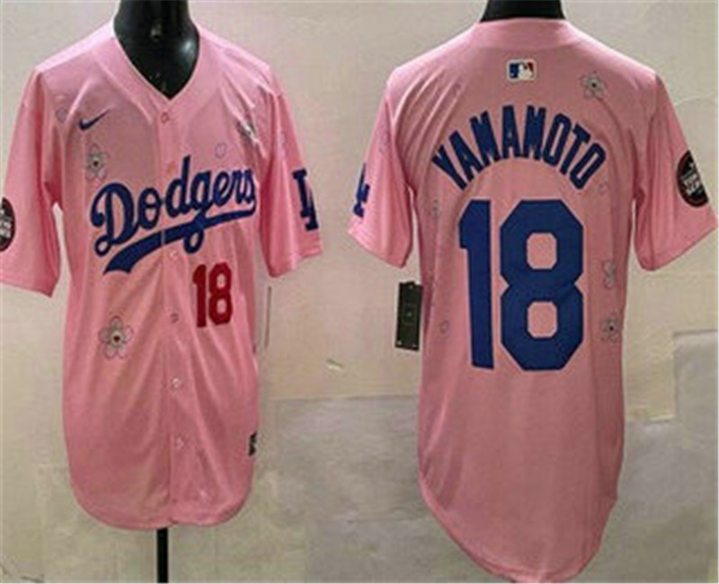 Men's Los Angeles Dodgers 18 Yoshinobu Yamamoto Pink 2025 Tokyo Series Limited Jersey