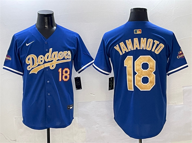 Men's Los Angeles Dodgers 18 Yoshinobu Yamamoto Royal 2025 Gold Collection Limited Stitched Baseball Jersey