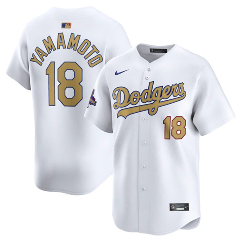 Men's Los Angeles Dodgers 18 Yoshinobu Yamamoto White 2025 Gold Collection Limited Stitched Baseball Jersey