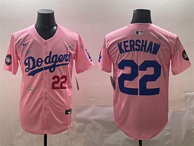 Men's Los Angeles Dodgers 22 Clayton Kershaw Pink 2025 Tokyo Series Limited Stitched Baseball Jersey