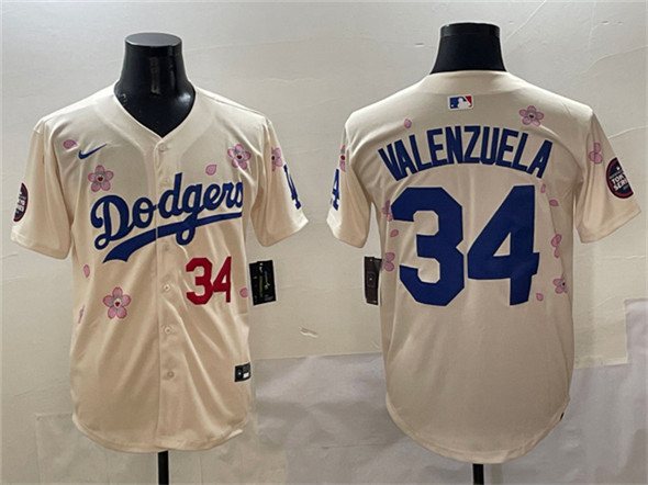 Men's Los Angeles Dodgers 34 Fernando Valenzuela Cream 2025 Tokyo Series Limited Stitched Baseball Jersey