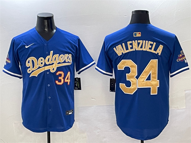 Men's Los Angeles Dodgers 34 Fernando Valenzuela Royal 2025 Gold Collection Limited Stitched Baseball Jersey