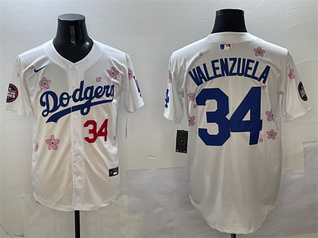 Men's Los Angeles Dodgers 34 Fernando Valenzuela White 2025 Tokyo Series Limited Stitched Baseball Jersey
