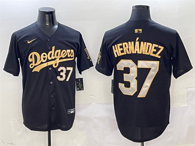 Men's Los Angeles Dodgers 37 Teoscar Hernandez Black Gold Limited Stitched Baseball Jersey