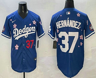 Men's Los Angeles Dodgers 37 Teoscar Hernandez Blue 2025 Tokyo Series Limited Jersey