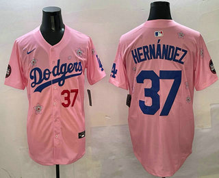 Men's Los Angeles Dodgers 37 Teoscar Hernandez Pink 2025 Tokyo Series Limited Jersey