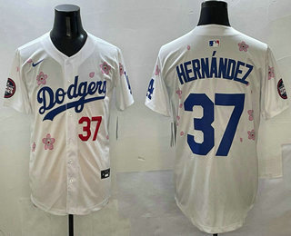 Men's Los Angeles Dodgers 37 Teoscar Hernandez White 2025 Tokyo Series Limited Jersey