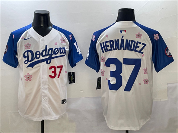 Men's Los Angeles Dodgers 37 Teoscar Hernandez White Royal 2025 Tokyo Series Limited Stitched Baseball Jersey