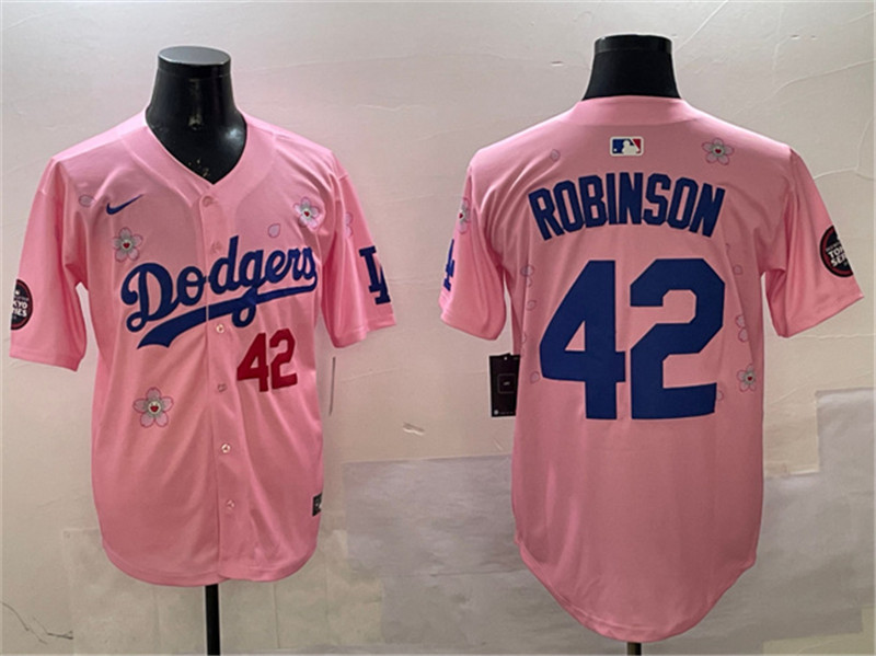 Men's Los Angeles Dodgers 42 Jackie Robinson Pink 2025 Tokyo Series Limited Stitched Baseball Jersey
