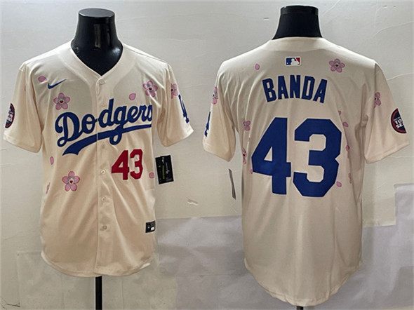 Men's Los Angeles Dodgers 43 Anthony Banda Cream 2025 Tokyo Series Limited Stitched Baseball Jersey