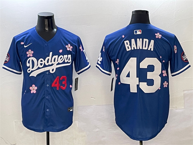 Men's Los Angeles Dodgers 43 Anthony Banda Royal 2025 Tokyo Series Limited Stitched Baseball Jersey