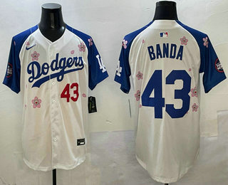 Men's Los Angeles Dodgers 43 Anthony Banda White Royal 2025 Tokyo Series Limited Stitched Jersey