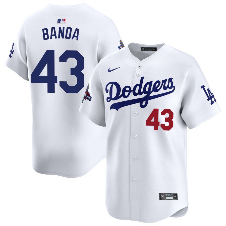 Men's Los Angeles Dodgers 43 Anthony banda White 2024 World Series Stitched Baseball Jersey