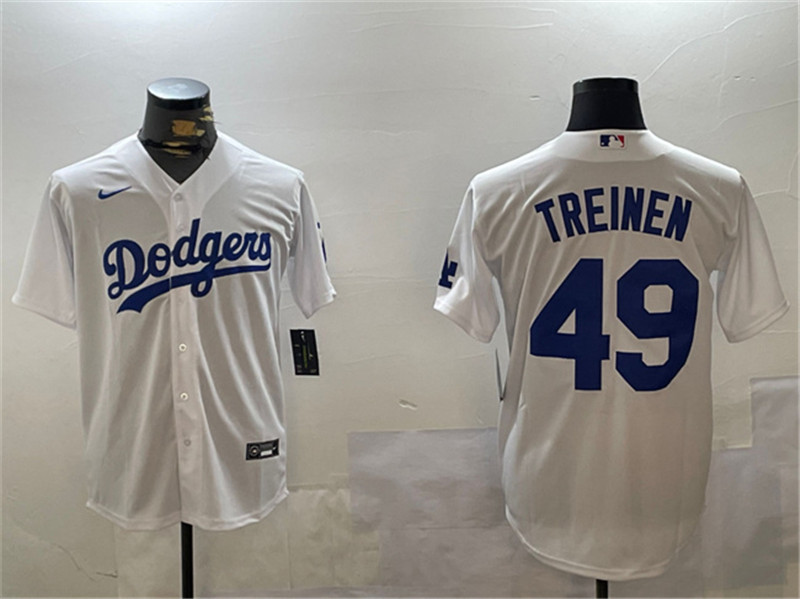 Men's Los Angeles Dodgers 49 Blake Treinen White Cool Base Stitched Baseball Jersey
