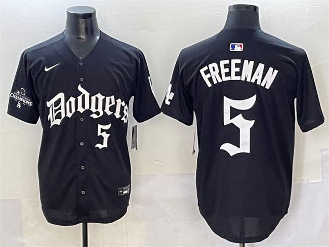 Men's Los Angeles Dodgers 5 Freddie Freeman Black 2025 LA Gothic Style With 2024 World Series Champions Patch Vapor Premier Limited Stitched Baseball Jersey