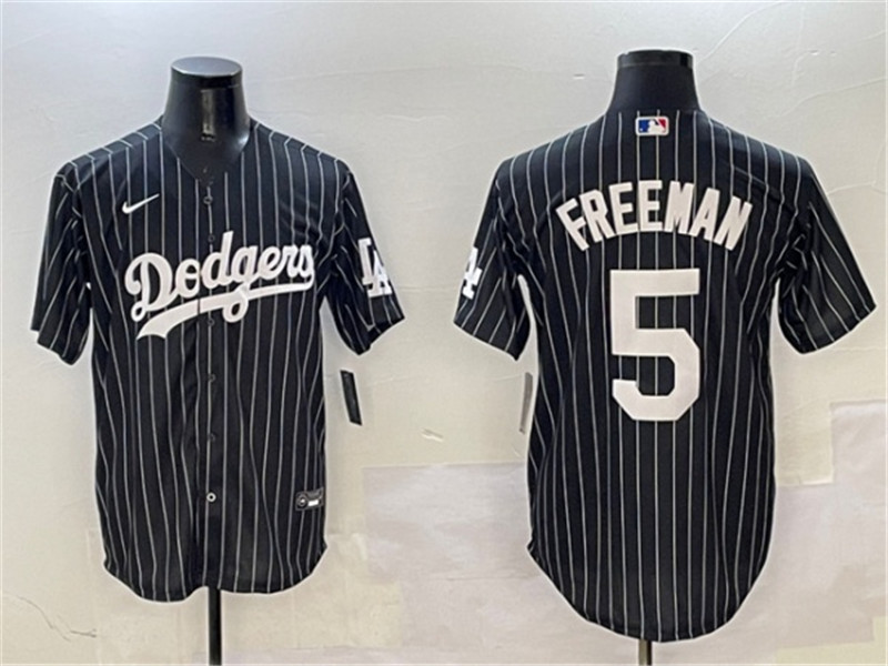 Men's Los Angeles Dodgers 5 Freddie Freeman Black Cool Base Stitched Baseball Jersey