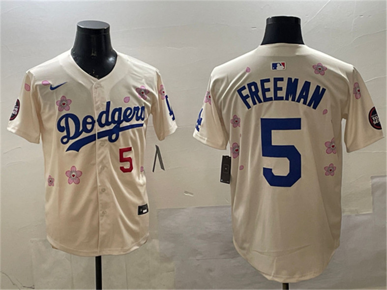 Men's Los Angeles Dodgers 5 Freddie Freeman Cream 2025 Tokyo Series Limited Stitched Baseball Jersey
