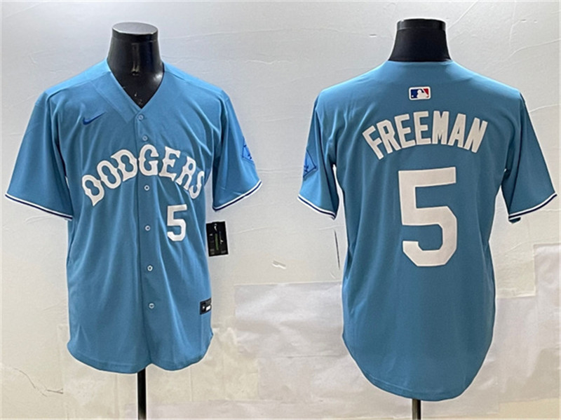 Men's Los Angeles Dodgers 5 Freddie Freeman Light Blue Limited Stitched Baseball Jersey