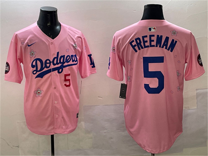 Men's Los Angeles Dodgers 5 Freddie Freeman Pink 2025 Tokyo Series Limited Stitched Baseball Jersey