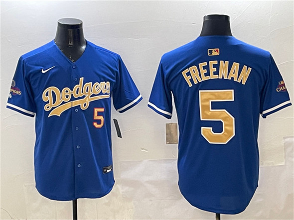 Men's Los Angeles Dodgers 5 Freddie Freeman Royal 2025 Gold Collection Limited Stitched Baseball Jersey