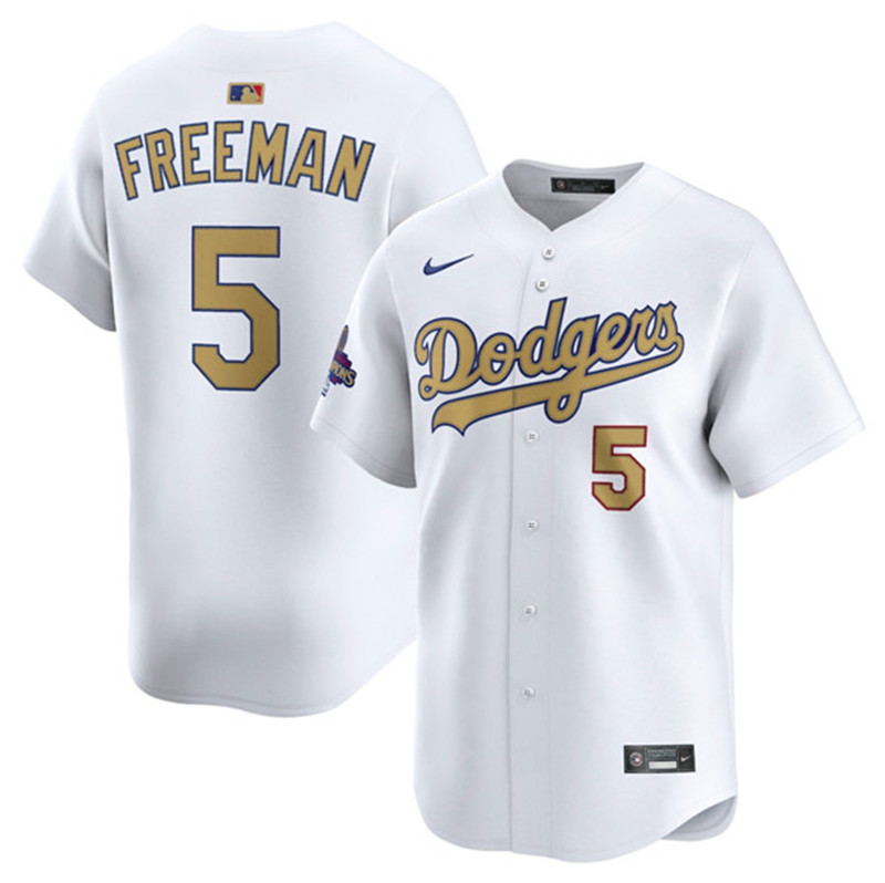 Men's Los Angeles Dodgers 5 Freddie Freeman White 2025 Gold Collection Limited Stitched Baseball Jersey