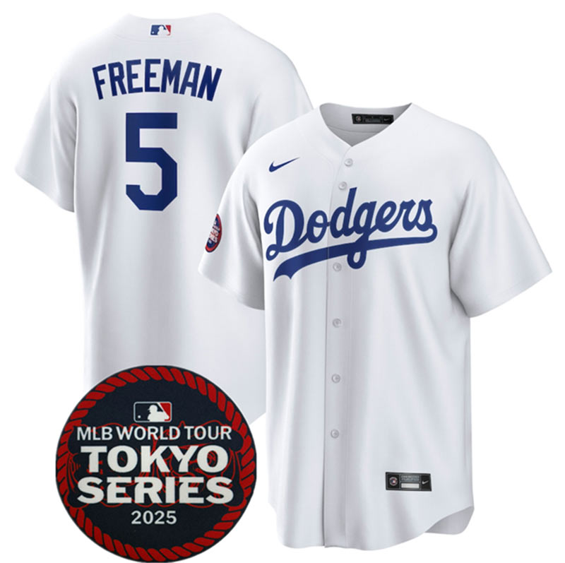 Men's Los Angeles Dodgers 5 Freddie Freeman White 2025 World Tour Tokyo Series Home Stitched Baseball Jersey
