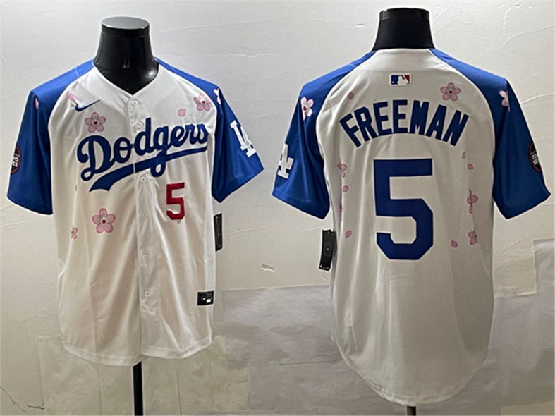 Men's Los Angeles Dodgers 5 Freddie Freeman White Royal 2025 Tokyo Series Limited Stitched Baseball Jersey