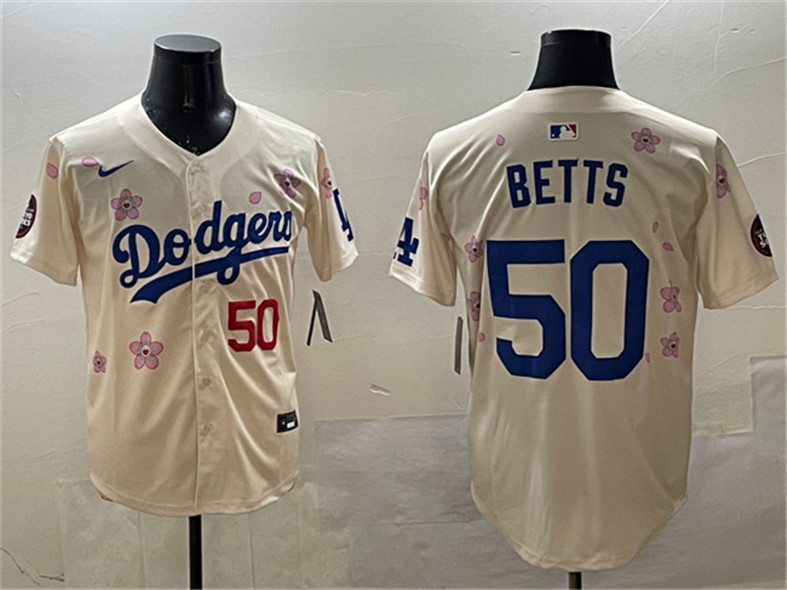 Men's Los Angeles Dodgers 50 Mookie Betts Cream 2025 Tokyo Series Limited Stitched Baseball Jersey
